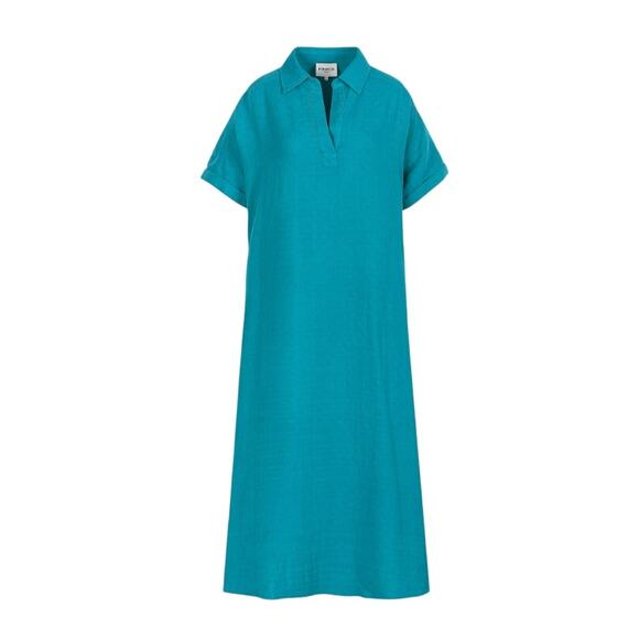 FRNCH Dresses & Skirts - Chic FRNCH Teal Midi Dress with Collared V-Neck - Size Small